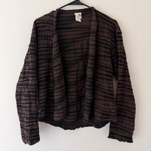 Textured Stripe Cardigan Jacket Brown Black Sheer Layered Art‎ Wear Large USA